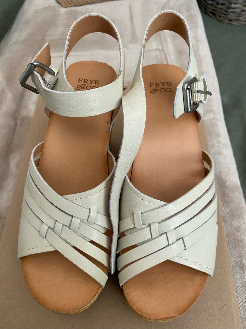 Frye Cream Leather Woven Ankle-Strap Sandals